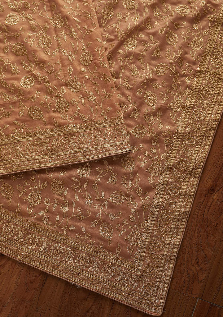 Peach Zariwork Shimmer Designer Saree - koskii