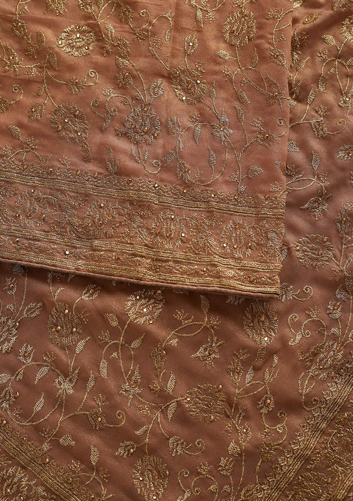 Peach Zariwork Shimmer Designer Saree - koskii
