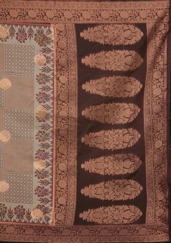 Peach Zariwork Taffeta Silk Saree - Koskii