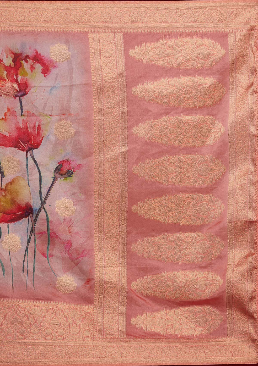 Peach Zariwork Taffeta Silk Saree - Koskii