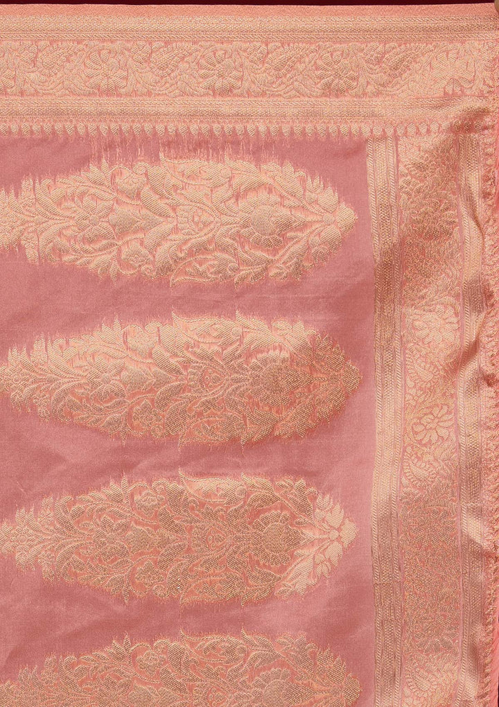 Peach Zariwork Taffeta Silk Saree - Koskii