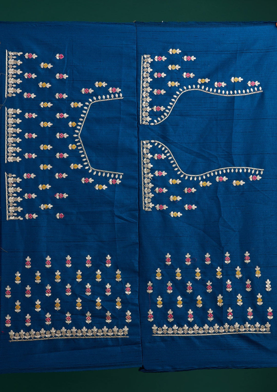 Peacock Blue Gotapatti Raw Silk Designer Semi-Stitched Lehenga - Koskii