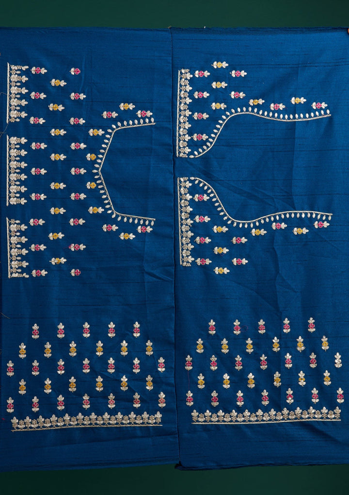 Peacock Blue Gotapatti Raw Silk Designer Semi-Stitched Lehenga - Koskii