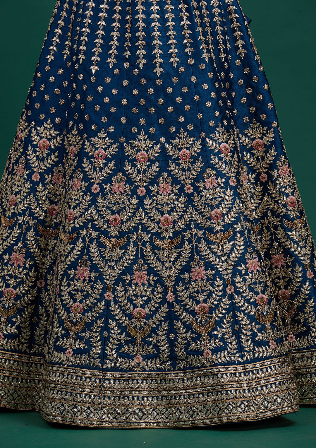 Peacock Blue Gotapatti Raw Silk Designer Semi-Stitched Lehenga - Koskii