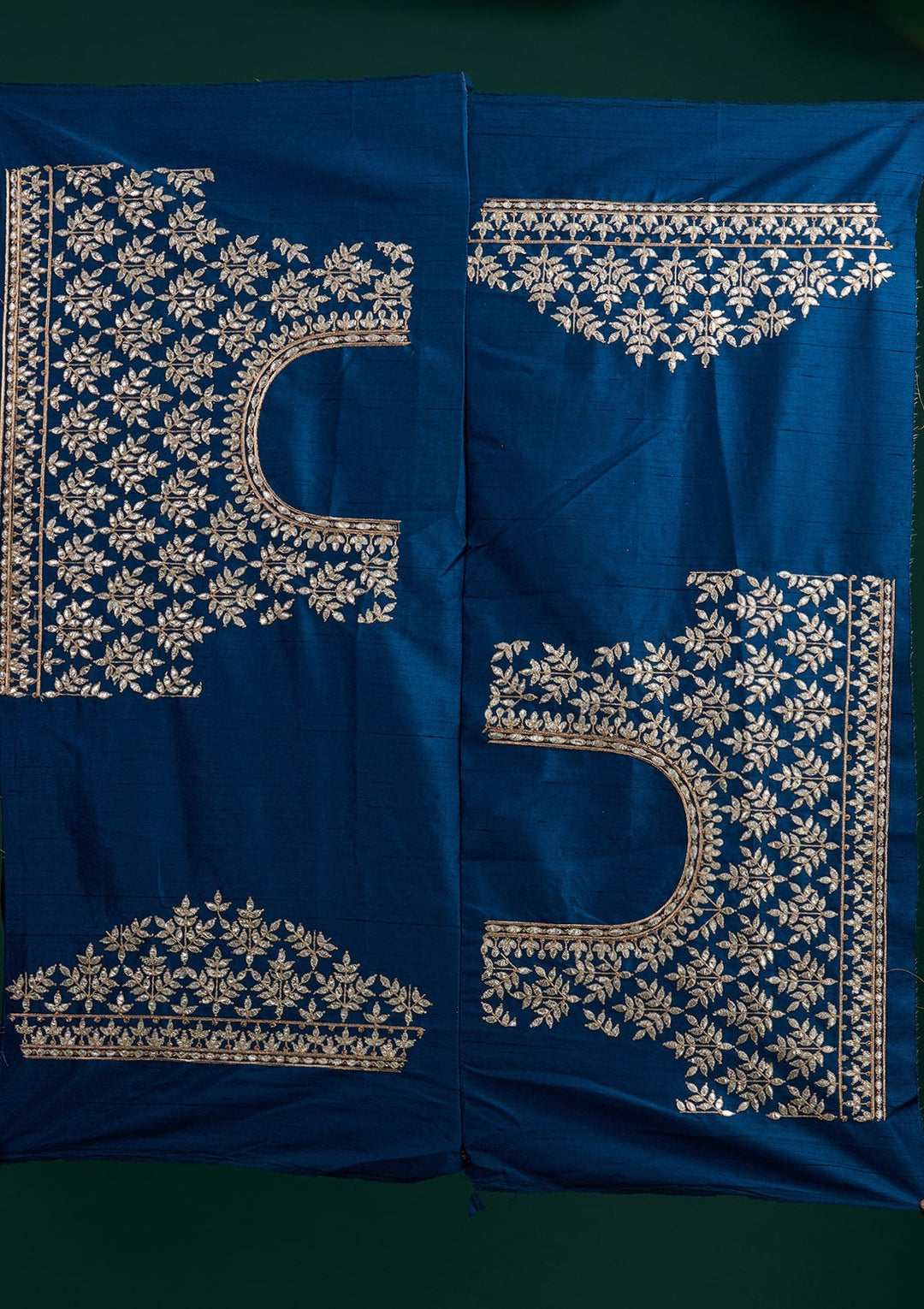 Peacock Blue Gotapatti Raw Silk Designer Semi-Stitched Lehenga - Koskii