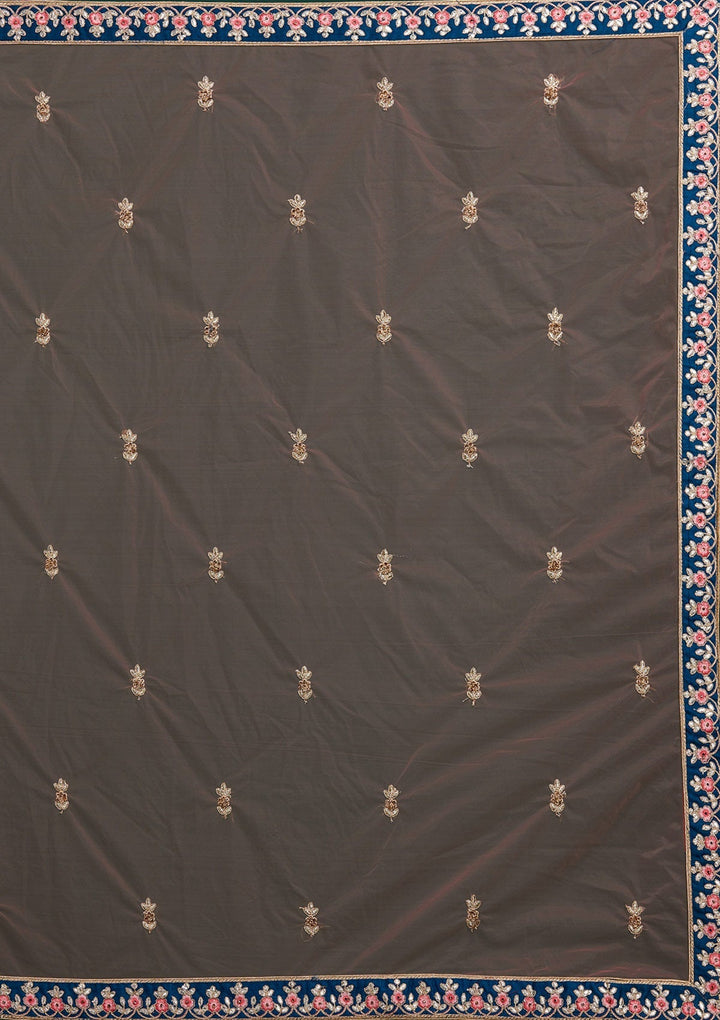 Peacock Blue Gotapatti Raw Silk Designer Semi-Stitched Lehenga - Koskii