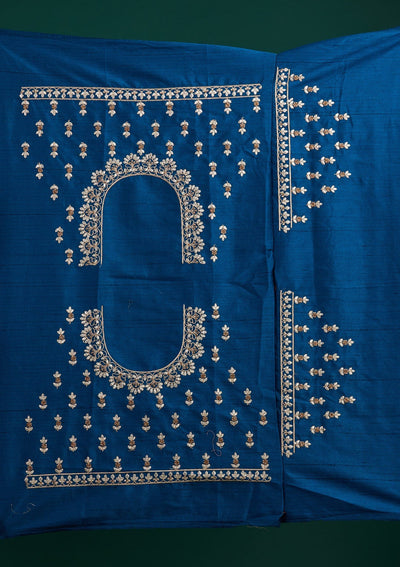 Peacock Blue Gotapatti Raw Silk Designer Semi-Stitched Lehenga - Koskii