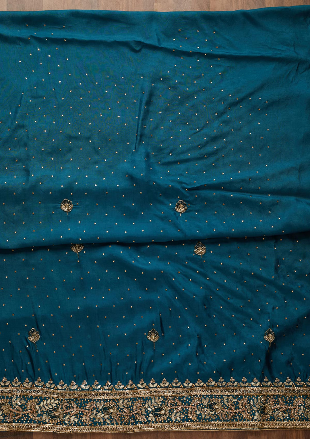 Peacock Blue Gotapatti Semi Crepe Unstitched Salwar Suit-Koskii
