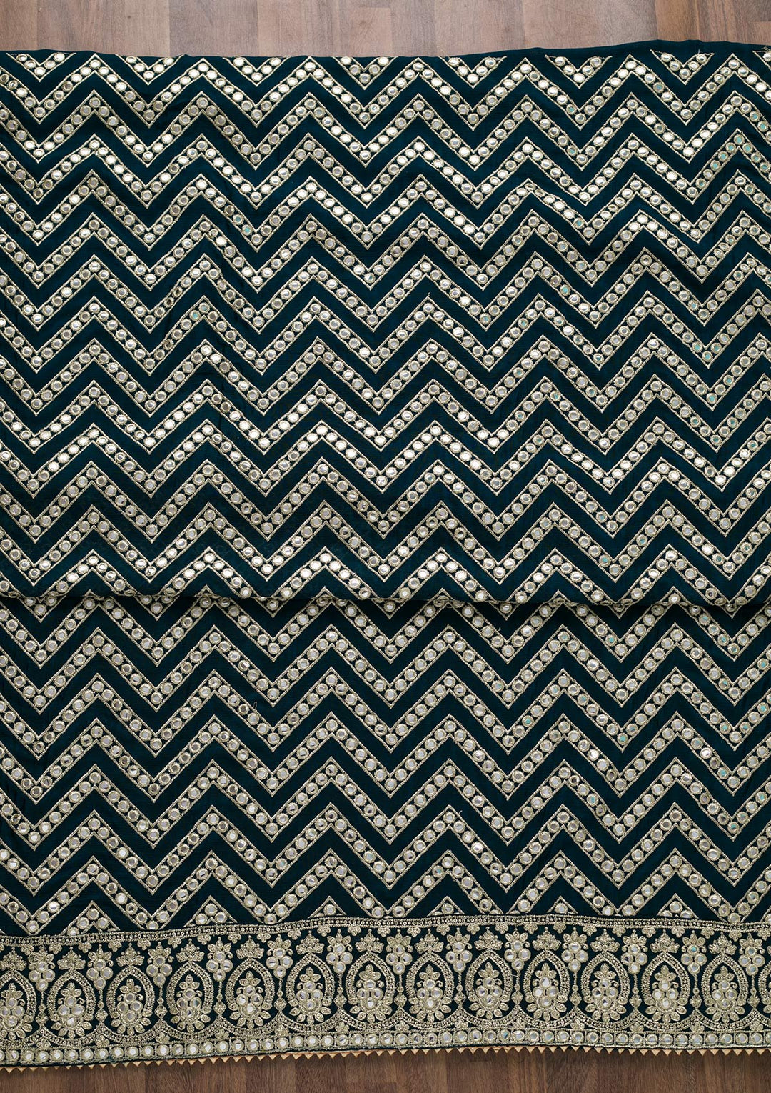 Peacock Blue Mirrorwork Semi Crepe Unstitched Salwar Suit-Koskii