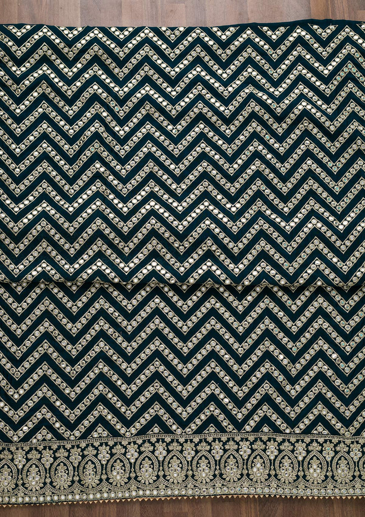 Peacock Blue Mirrorwork Semi Crepe Unstitched Salwar Suit-Koskii