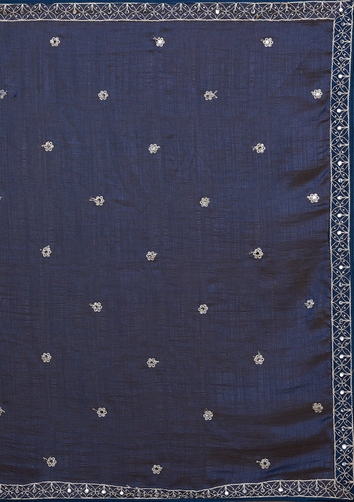 Peacock Blue Silver Zariwork Raw Silk Designer Salwar Suit-Koskii