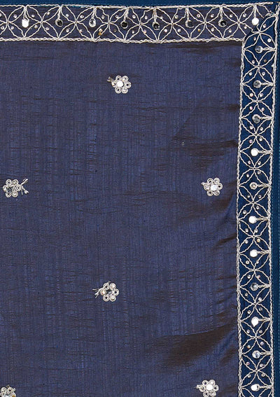 Peacock Blue Silver Zariwork Raw Silk Designer Salwar Suit-Koskii