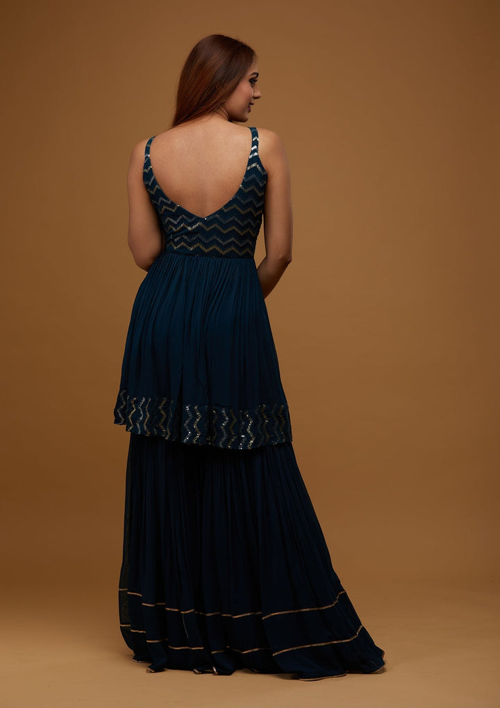 Peacock Blue Sequins Georgette Designer Salwar Suit - Koskii