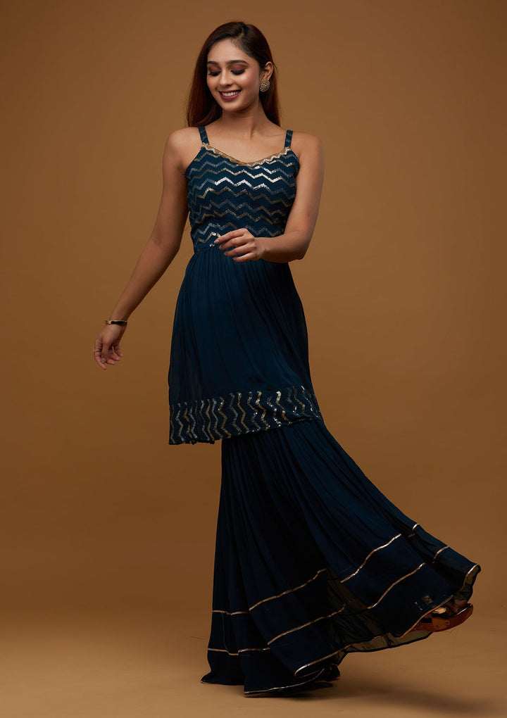 Peacock Blue Sequins Georgette Designer Salwar Suit - Koskii