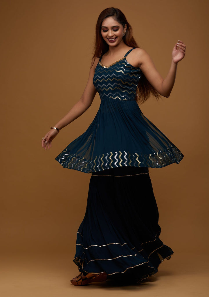 Peacock Blue Sequins Georgette Designer Salwar Suit - Koskii