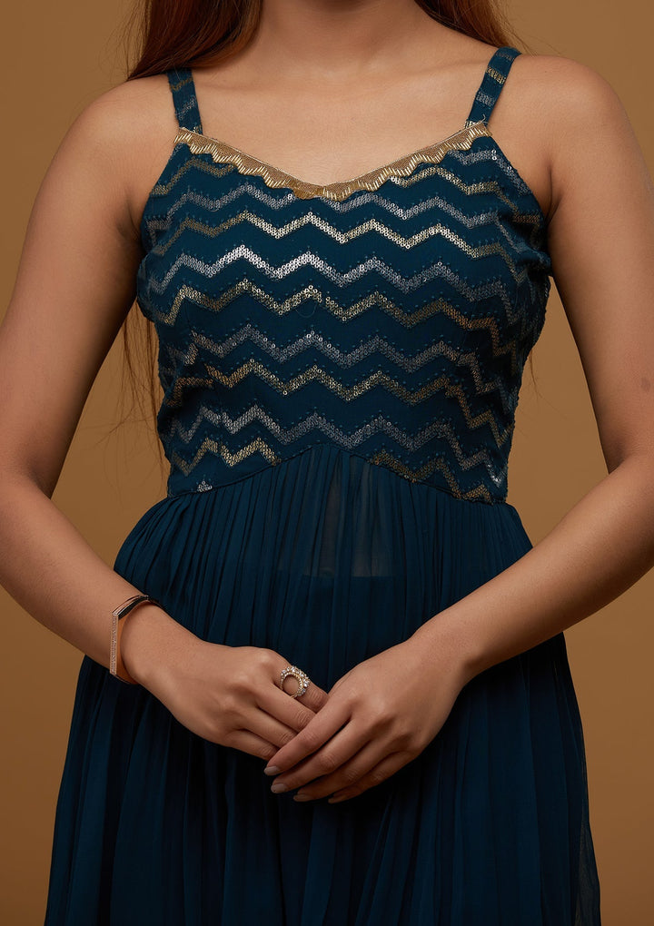 Peacock Blue Sequins Georgette Designer Salwar Suit - Koskii