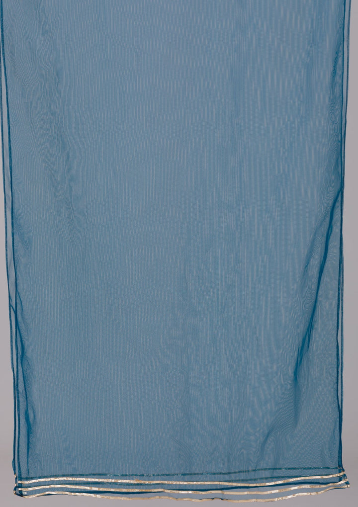 Peacock Blue Sequins Georgette Salwar Suit-Koskii