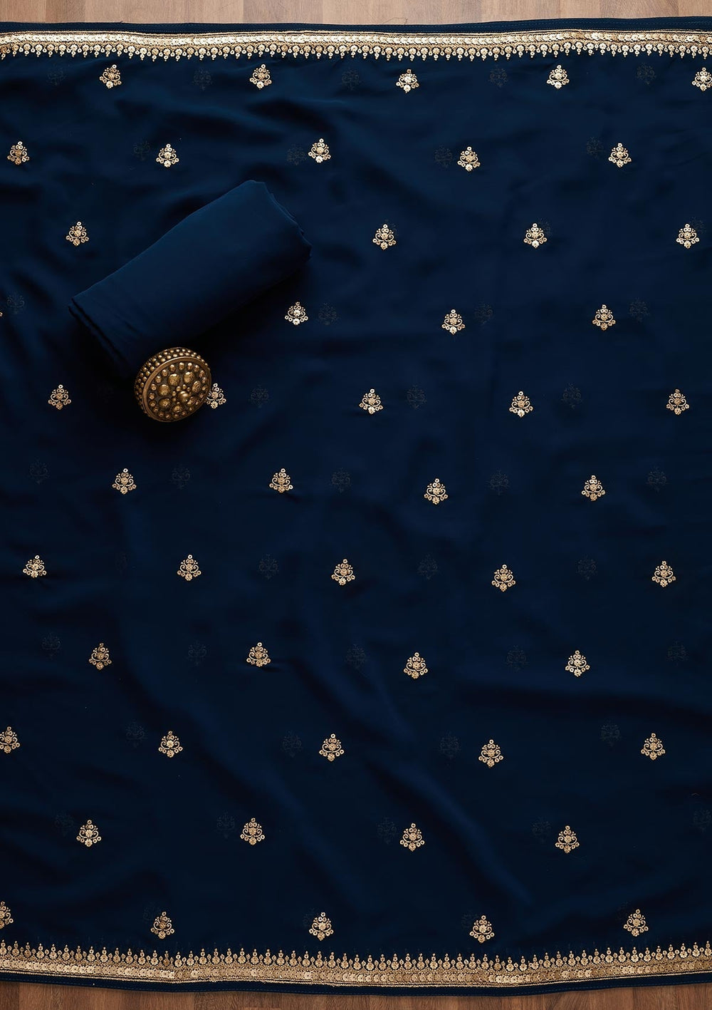 Peacock Blue Sequins Georgette Unstitched Salwar Suit-Koskii