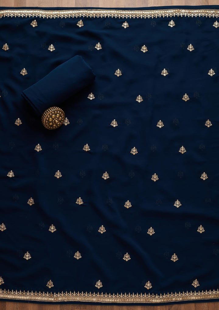 Peacock Blue Sequins Georgette Unstitched Salwar Suit-Koskii