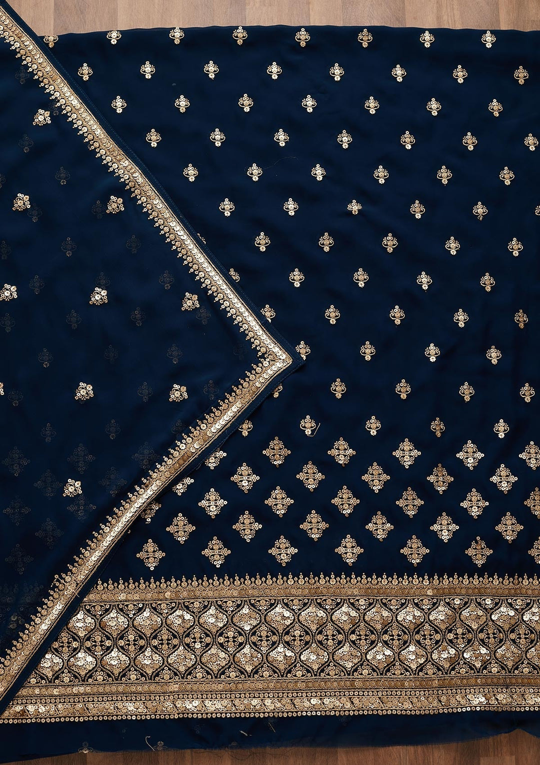 Peacock Blue Sequins Georgette Unstitched Salwar Suit-Koskii