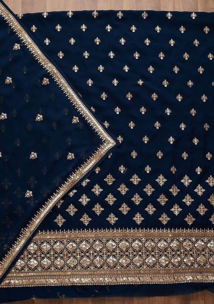 Peacock Blue Sequins Georgette Unstitched Salwar Suit-Koskii