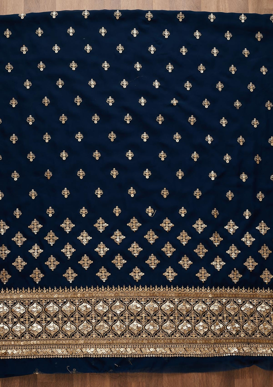 Peacock Blue Sequins Georgette Unstitched Salwar Suit-Koskii