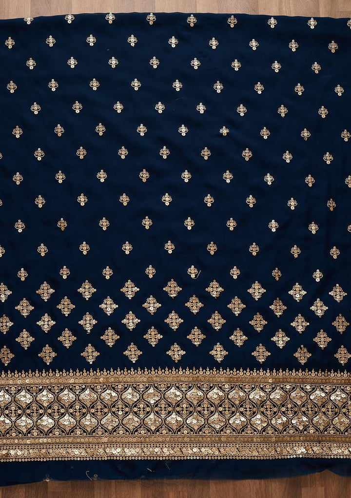 Peacock Blue Sequins Georgette Unstitched Salwar Suit-Koskii