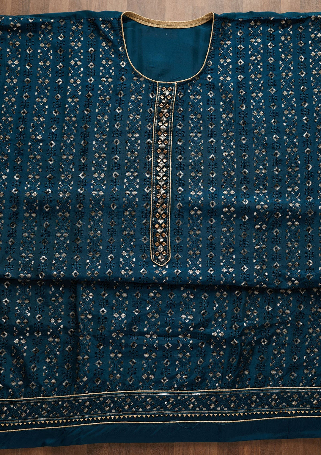 Peacock Blue Sequins Georgette Unstitched Salwar Suit-Koskii