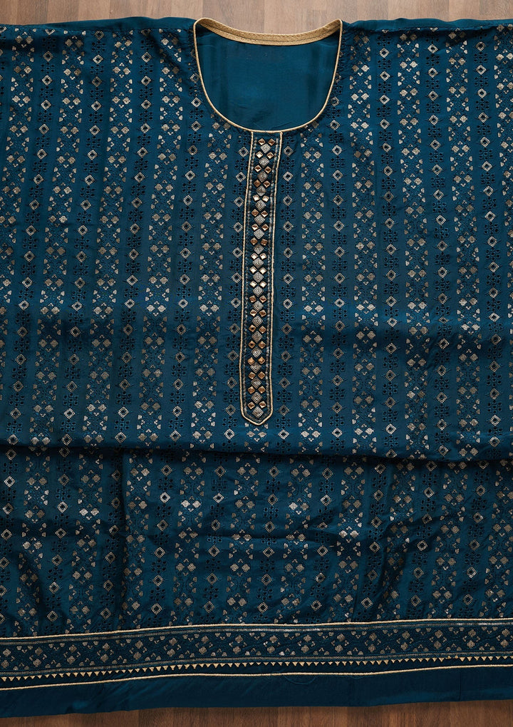 Peacock Blue Sequins Georgette Unstitched Salwar Suit-Koskii