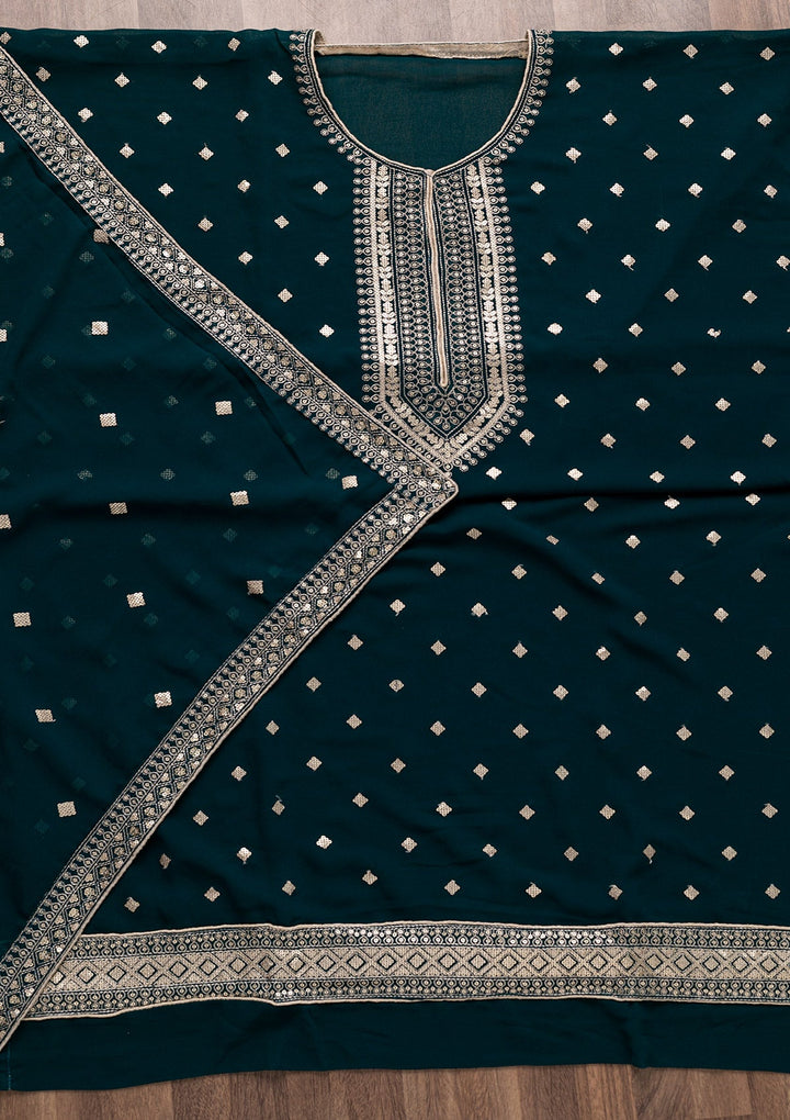 Peacock Blue Sequins Georgette Unstitched Salwar Suit-Koskii