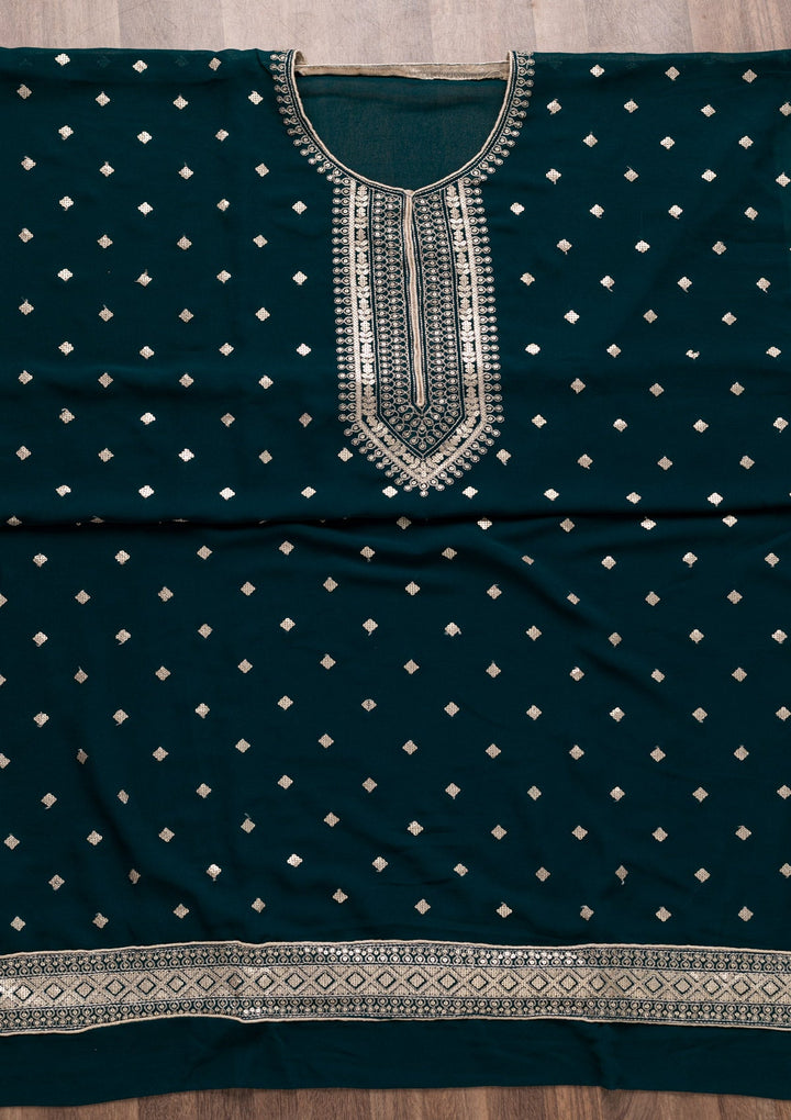 Peacock Blue Sequins Georgette Unstitched Salwar Suit-Koskii