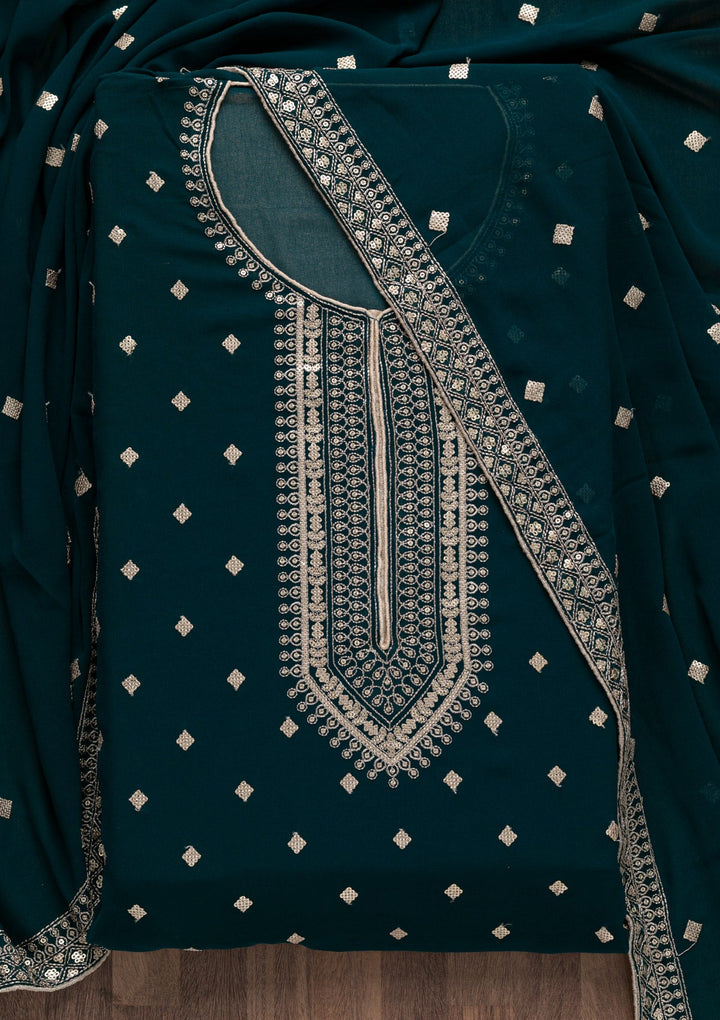 Peacock Blue Sequins Georgette Unstitched Salwar Suit-Koskii