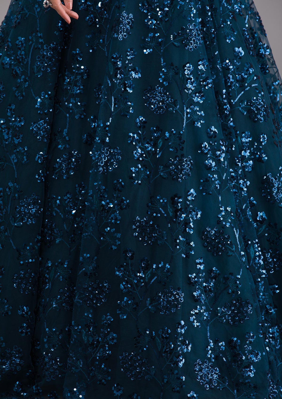 Peacock Blue Sequins Net Designer Gown-Koskii