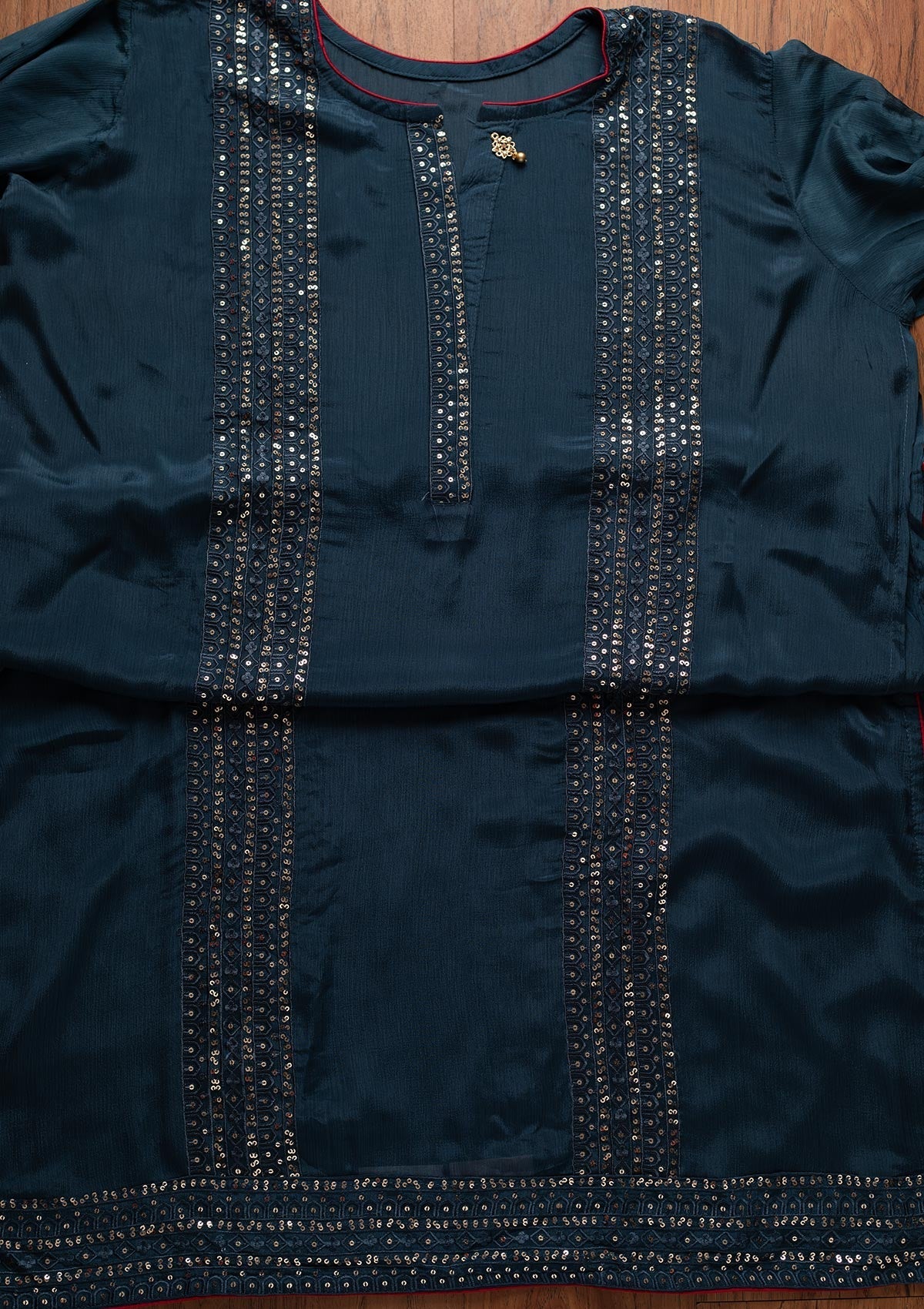 Peacock Blue Sequins Semi Crepe Designer Semi-Stitched Salwar Suit - koskii