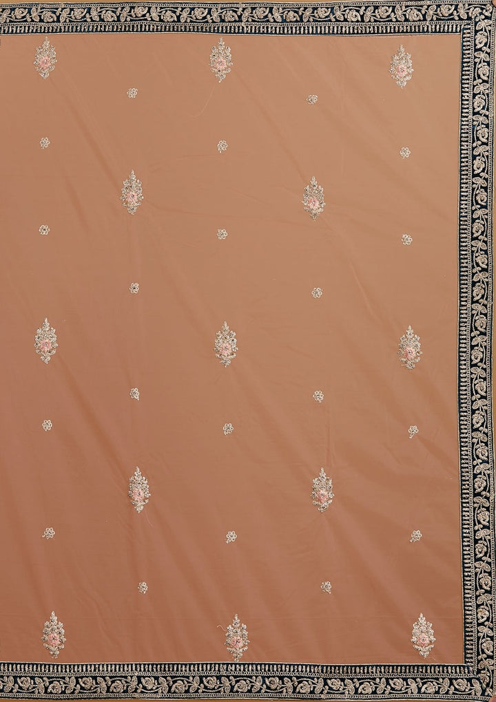 Peacock Blue Silver Stonework Velvet Designer Semi-Stitched Lehenga - koskii
