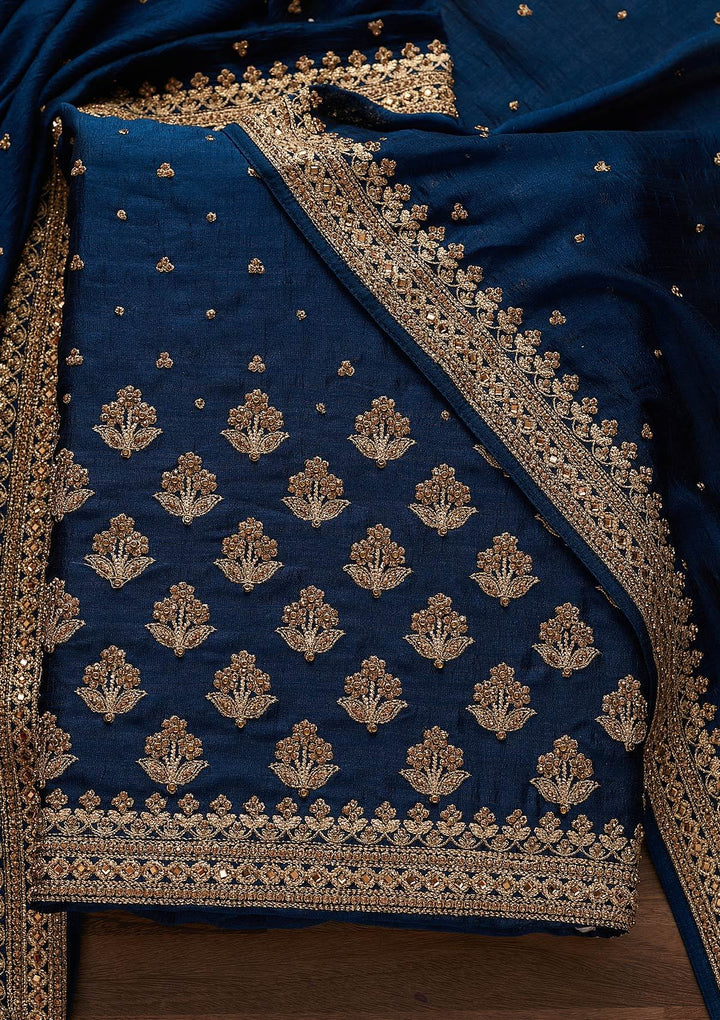 Peacock Blue Stonework Georgette Designer Unstitched Salwar Suit - Koskii