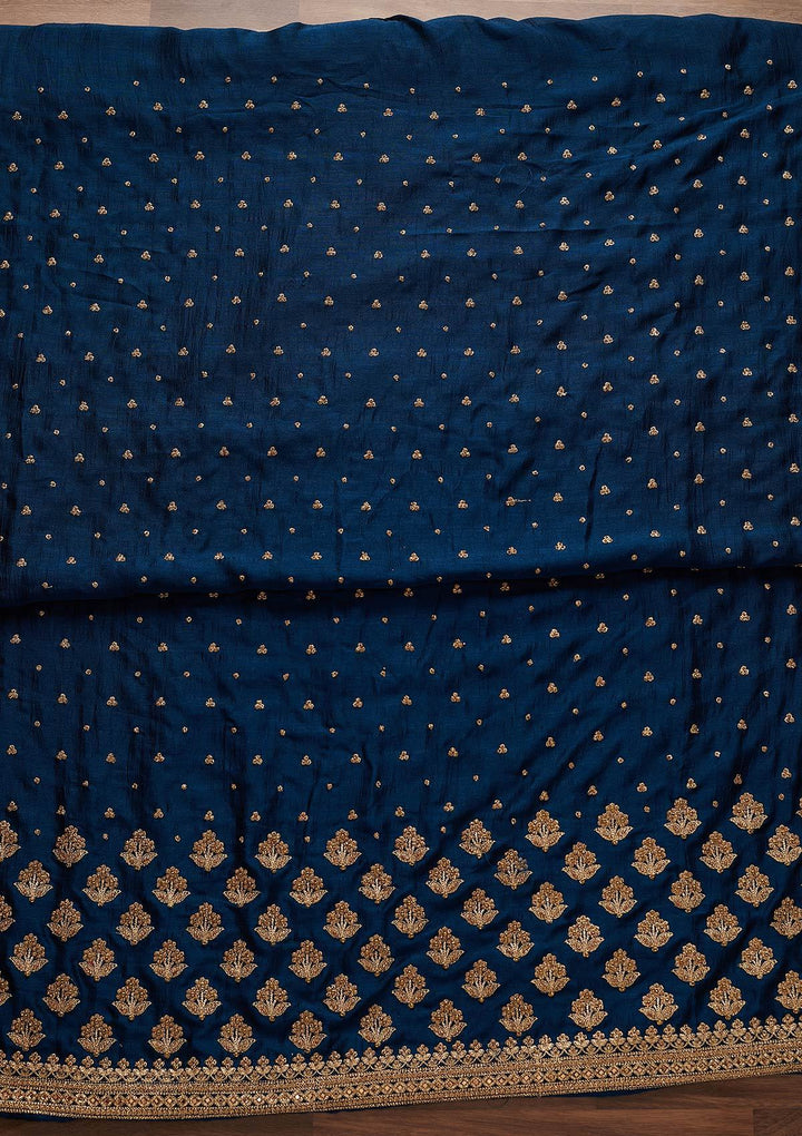 Peacock Blue Stonework Georgette Designer Unstitched Salwar Suit - Koskii