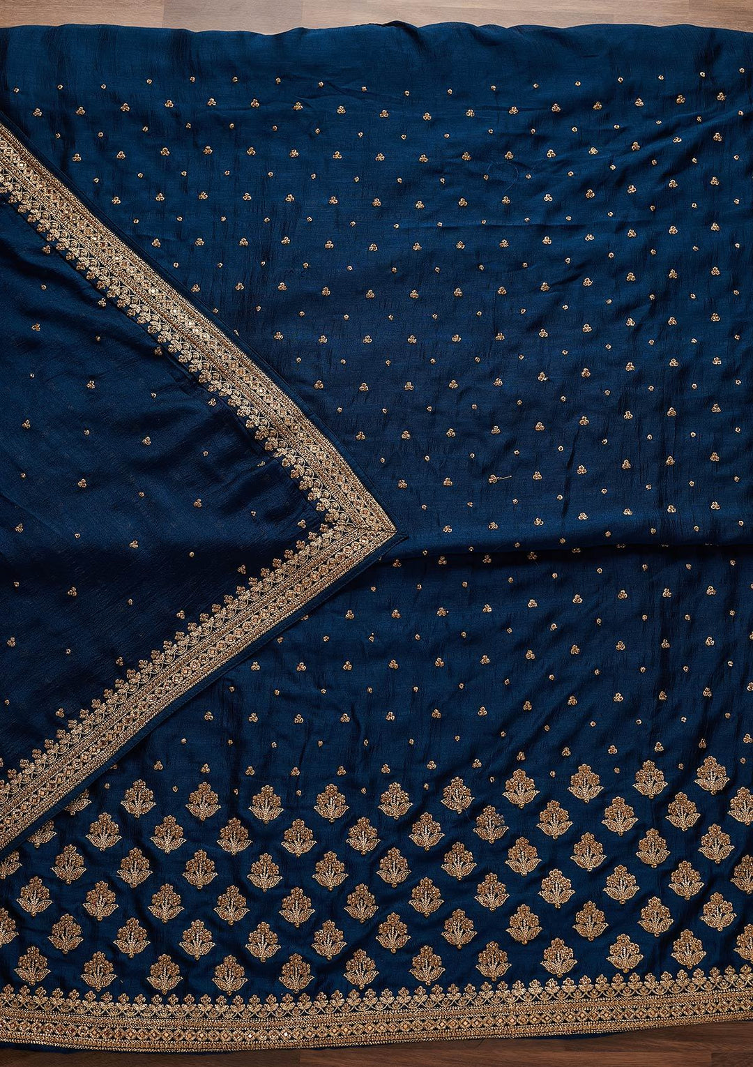 Peacock Blue Stonework Georgette Designer Unstitched Salwar Suit - Koskii