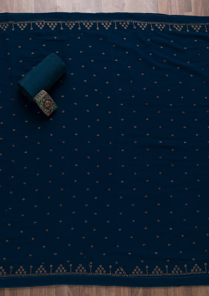 Peacock Blue Stonework Georgette Unstitched Salwar Suit-Koskii