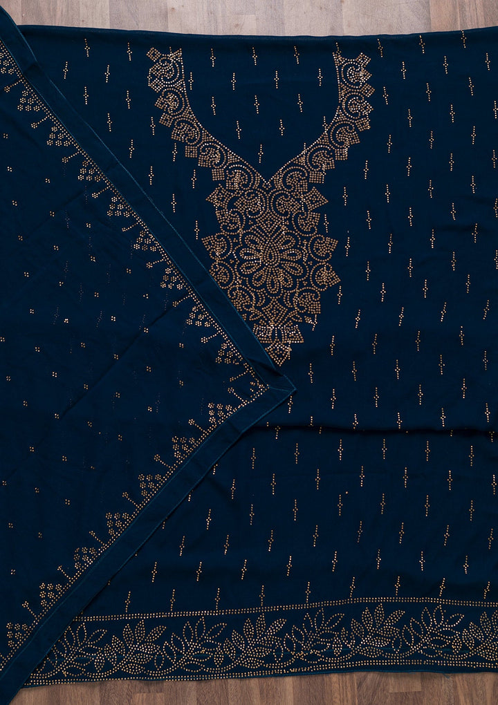 Peacock Blue Stonework Georgette Unstitched Salwar Suit-Koskii