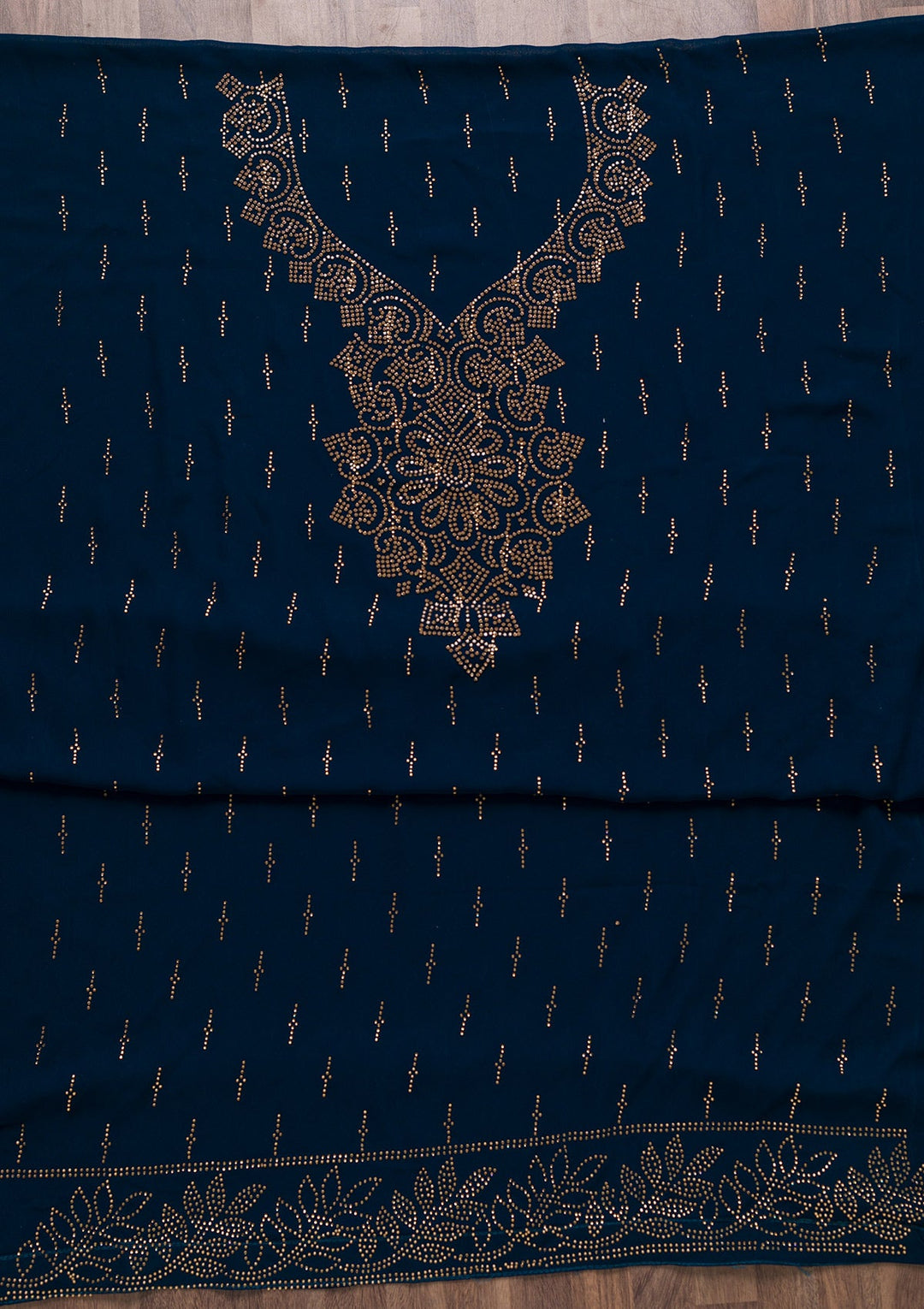 Peacock Blue Stonework Georgette Unstitched Salwar Suit-Koskii