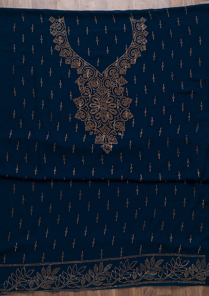 Peacock Blue Stonework Georgette Unstitched Salwar Suit-Koskii