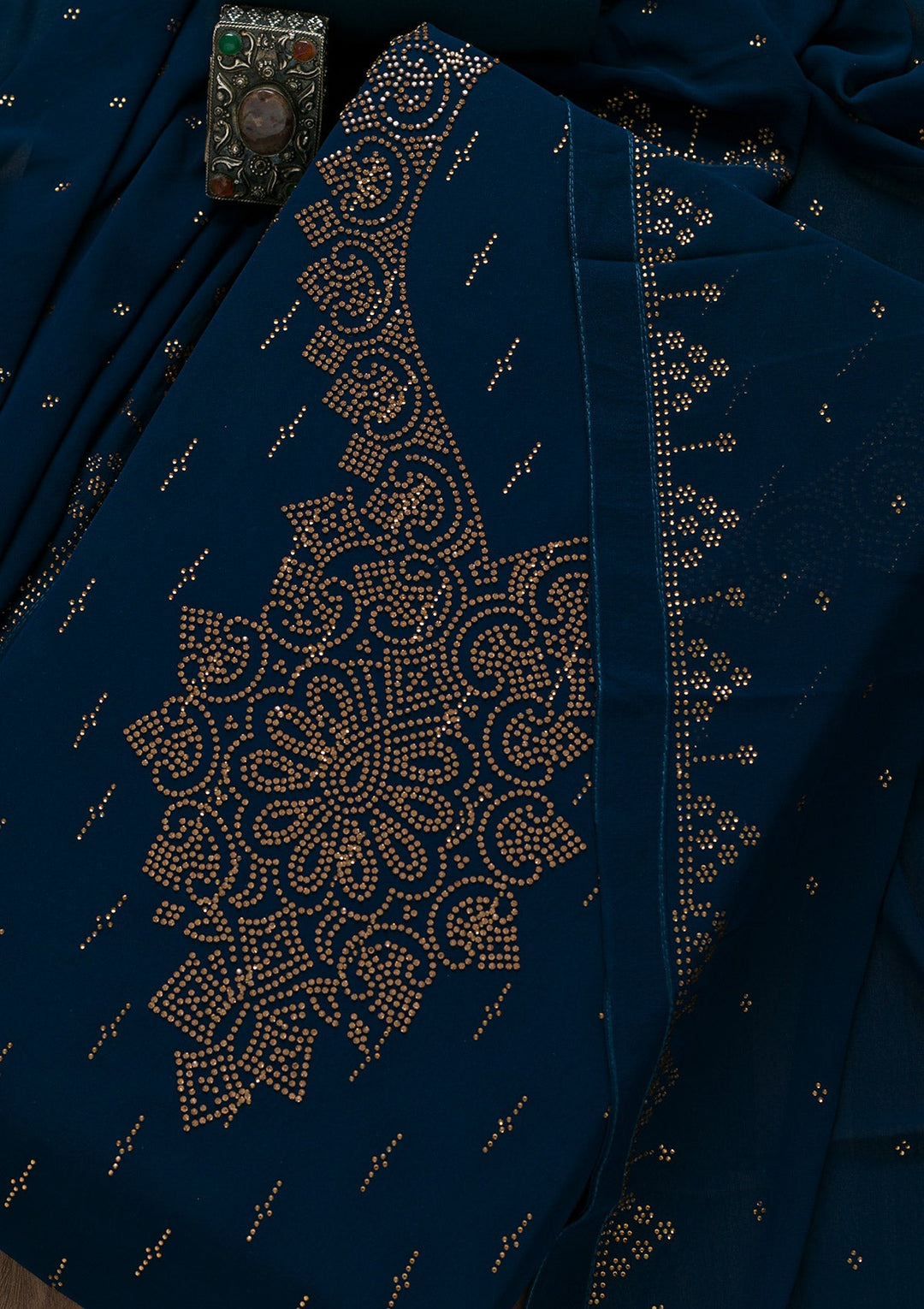 Peacock Blue Stonework Georgette Unstitched Salwar Suit-Koskii