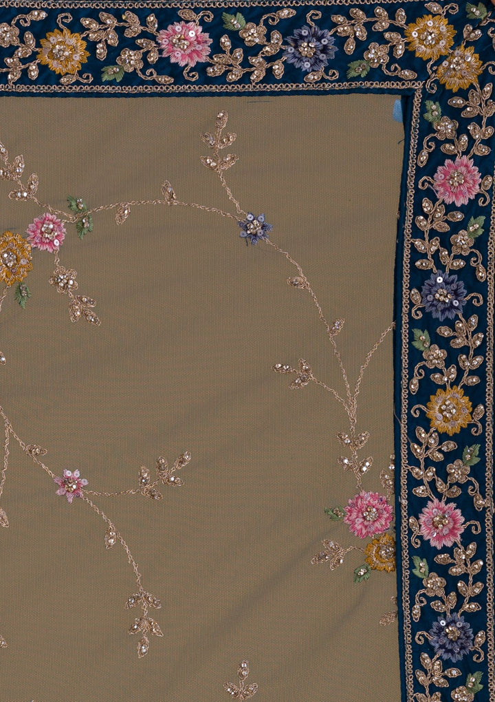 Peacock Blue Stonework Net Designer Lehenga-Koskii
