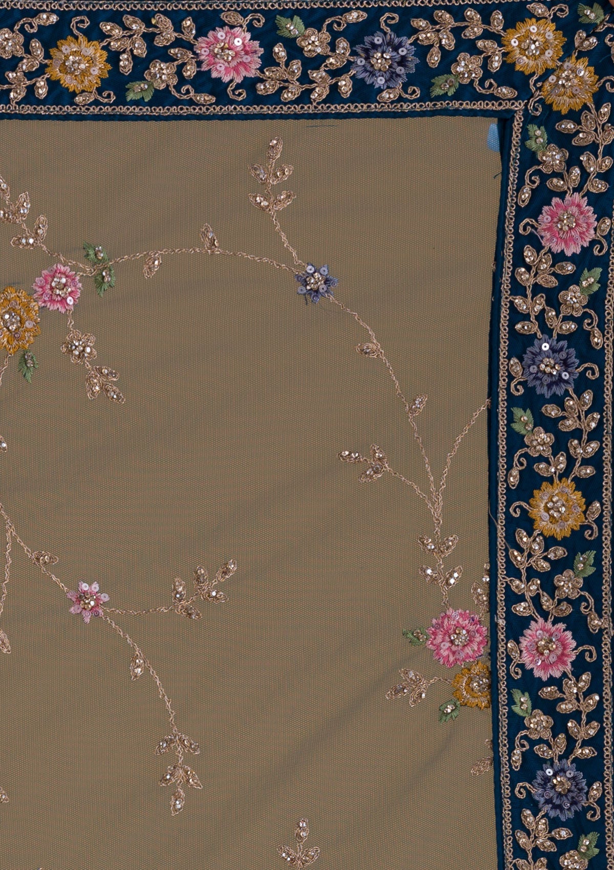 Peacock Blue Stonework Net Designer Lehenga-Koskii