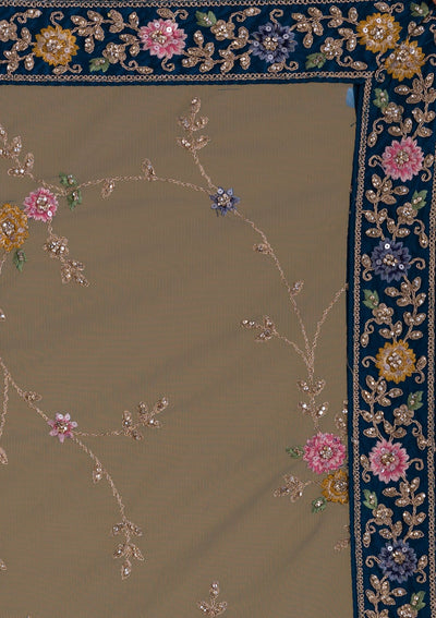 Peacock Blue Stonework Net Designer Lehenga-Koskii