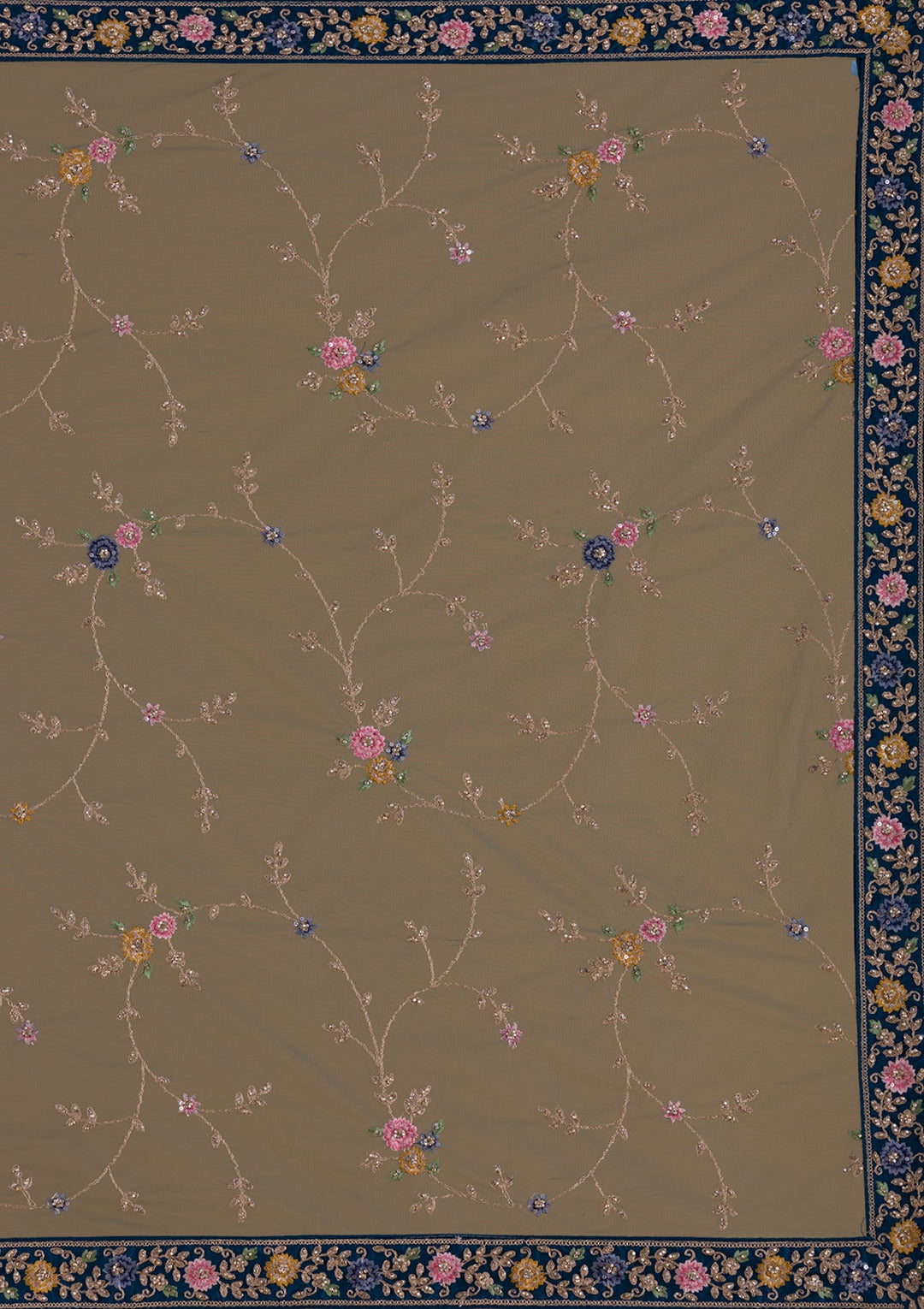 Peacock Blue Stonework Net Designer Lehenga-Koskii