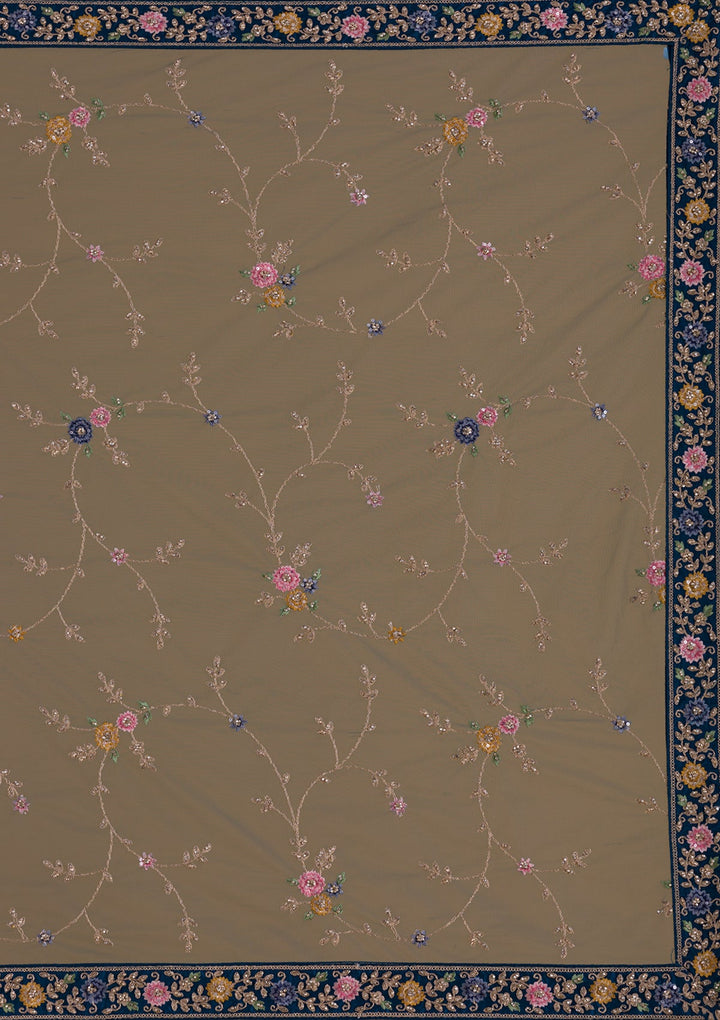 Peacock Blue Stonework Net Designer Lehenga-Koskii