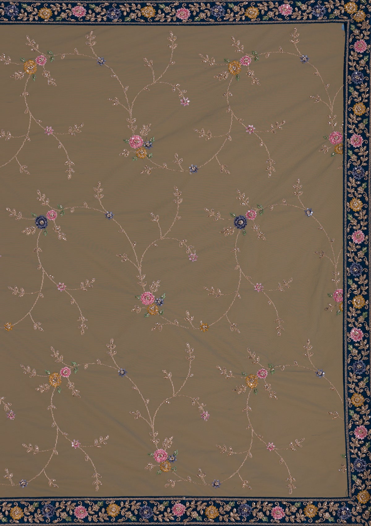 Peacock Blue Stonework Net Designer Lehenga-Koskii