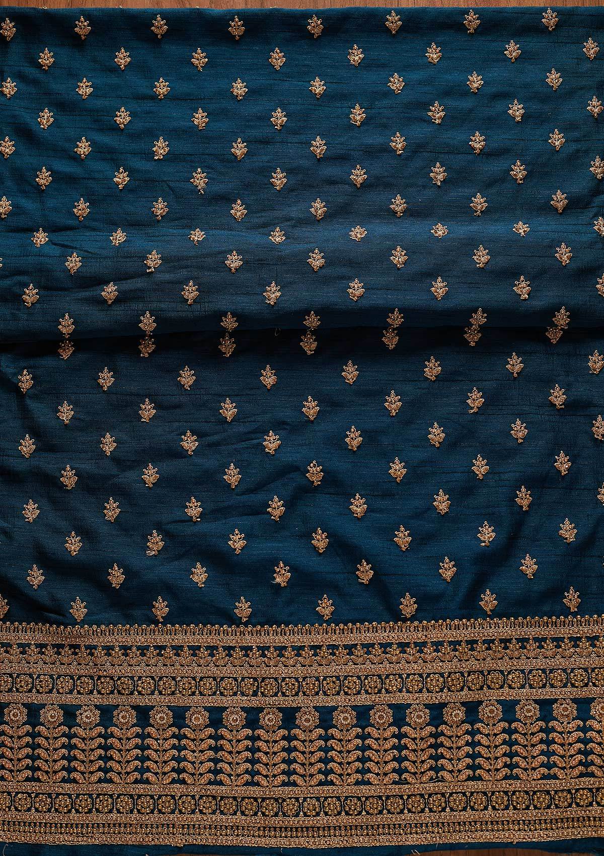 Peacock Blue Stonework Raw Silk Designer Unstitched Salwar Suit - koskii